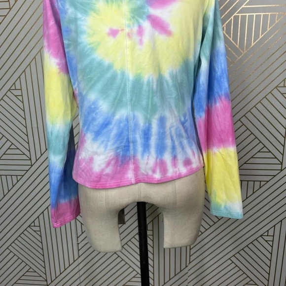 CHASER Long Sleeve Ballet Wrap Top In Tie Dye Pink Yellow Size Large - Picture 9 of 12
